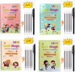Pack Of 4 Pcs With 10 Refill Copybooks 1 Pen Magic Copy Book Free Wiping Children’s Kid Writing Sticker Practice Copybook For Calligraphy